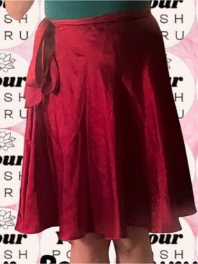 100% SILK Red A-Line Wrap Skirt - with zipper and tie